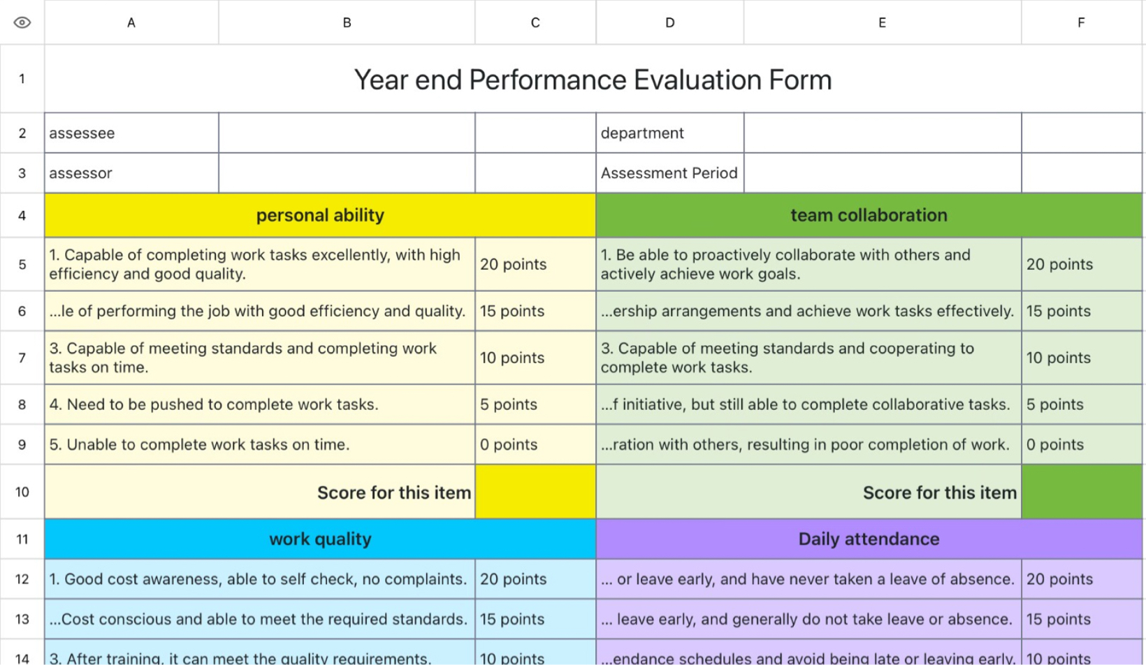 Year end Performance Evaluation Form